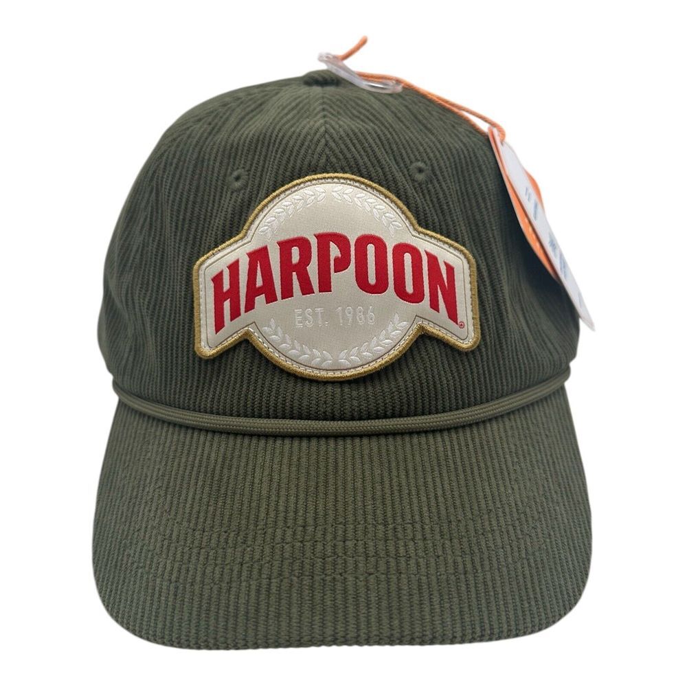 Harpoon Brewery Corduroy Hat Cap Strapback Green NWT Rope Embroidered